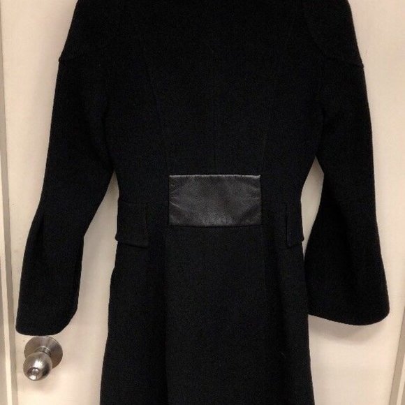 MACKAGE BLACK WOOL CASHMERE COAT WITH LEATHER TRIM - XXS - PRE-OWNED - Picture 3 of 7